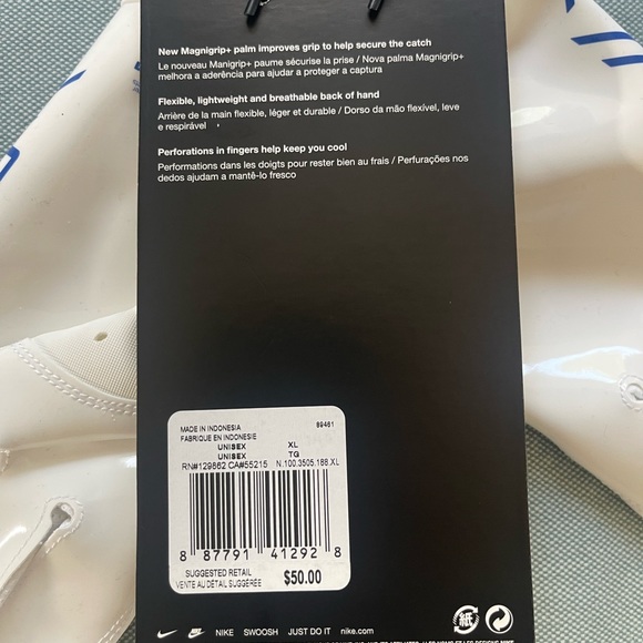 Nike Vapor Jet Magnigrip White/Blue Football Gloves Men's Size XL - Picture 8 of 8